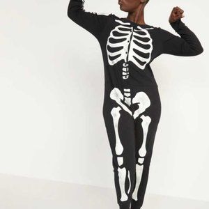 New womens XSP Old Navy Halloween skeleton one piece pajamas glow in the dark